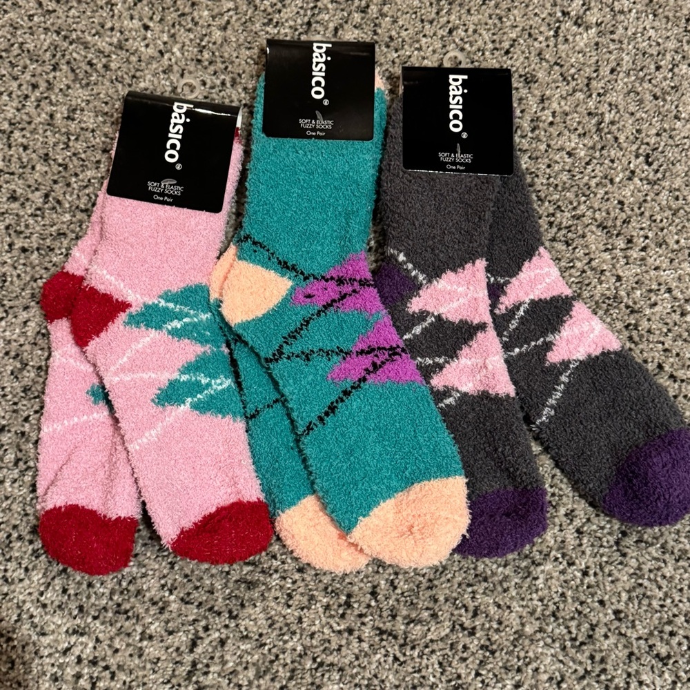Basico Women's Argyle Socks Set - Pink, Teal, and Gray